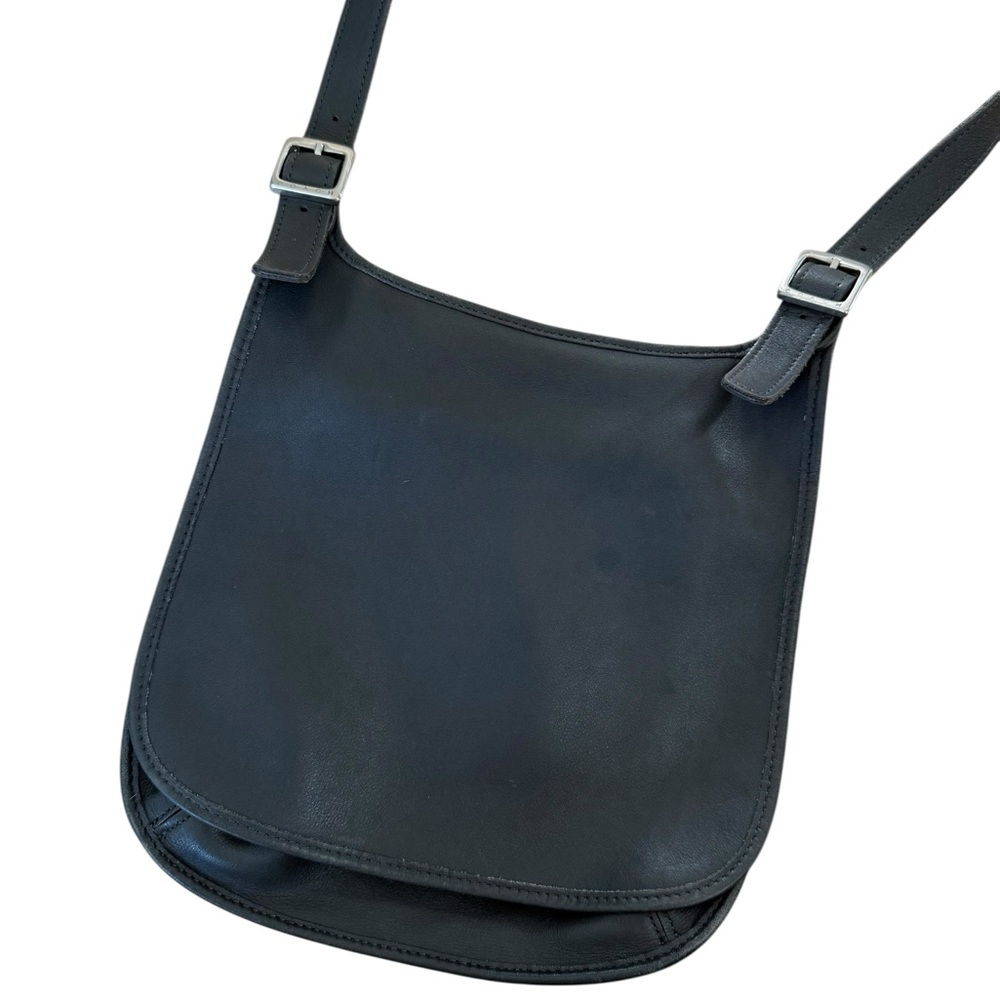 Vintage Coach Dark Gray Slim Leather Hippie Flap Crossbody Saddle Bag